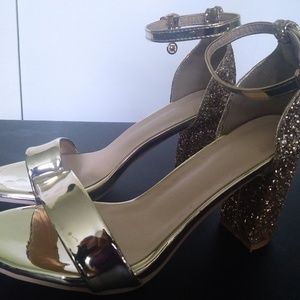 Gold Glitter Chunky High Heel